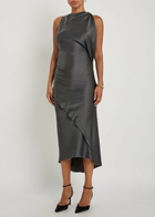 Victoria Beckham Draped Satin-crepe Midi Dress Brown