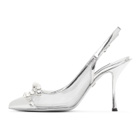 Dolce and Gabbana Silver Mesh Bejewelled Bow Slingback Heels