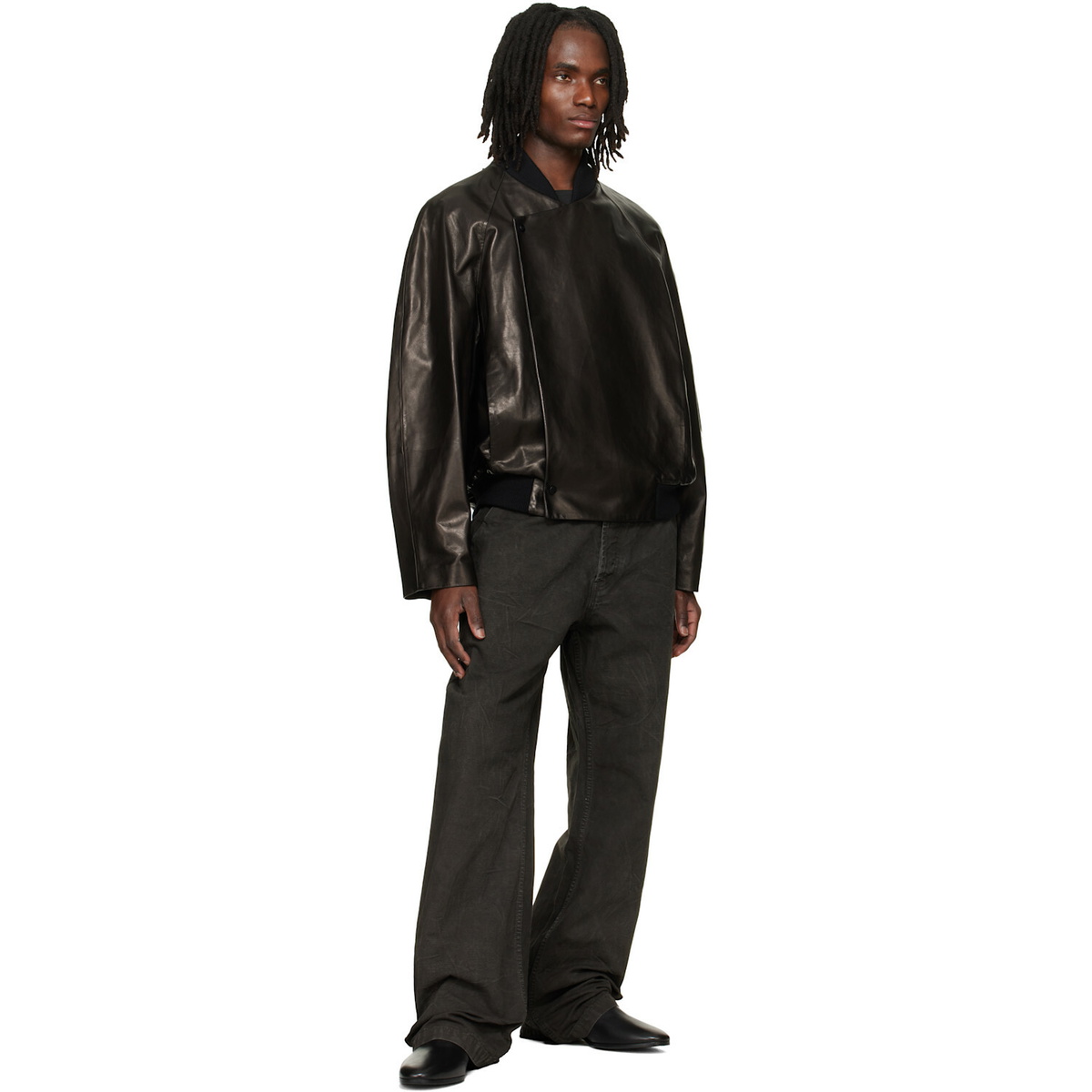 Fear of God Black Leather Raglan Bomber Jacket