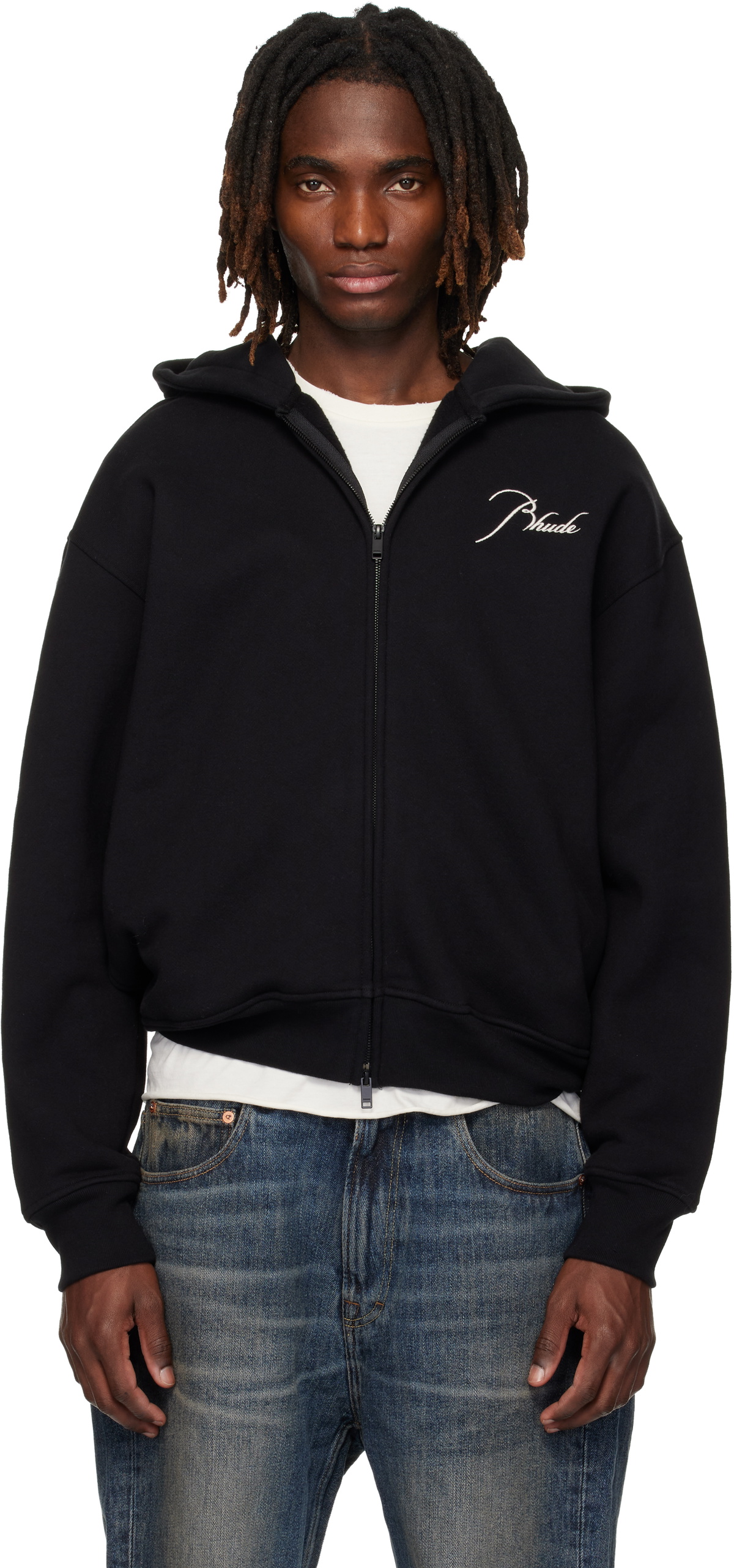 Rhude Black Classique Zip Up Hoodie