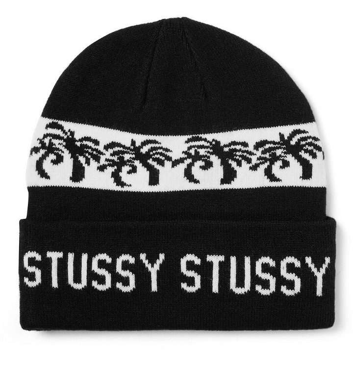 Photo: Stüssy - Logo-Intarsia Ribbed-Knit Beanie - Black