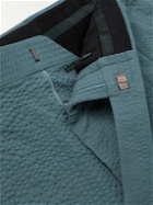 Brioni - Straight-Leg Pleated Cotton-Seersucker Shorts - Blue