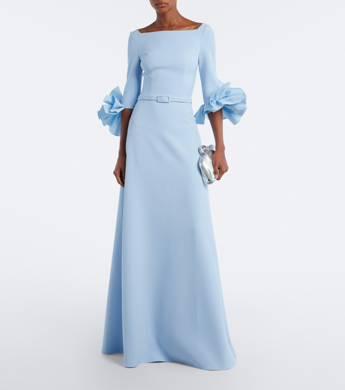 Safiyaa Belisa belted ruffled crêpe gown