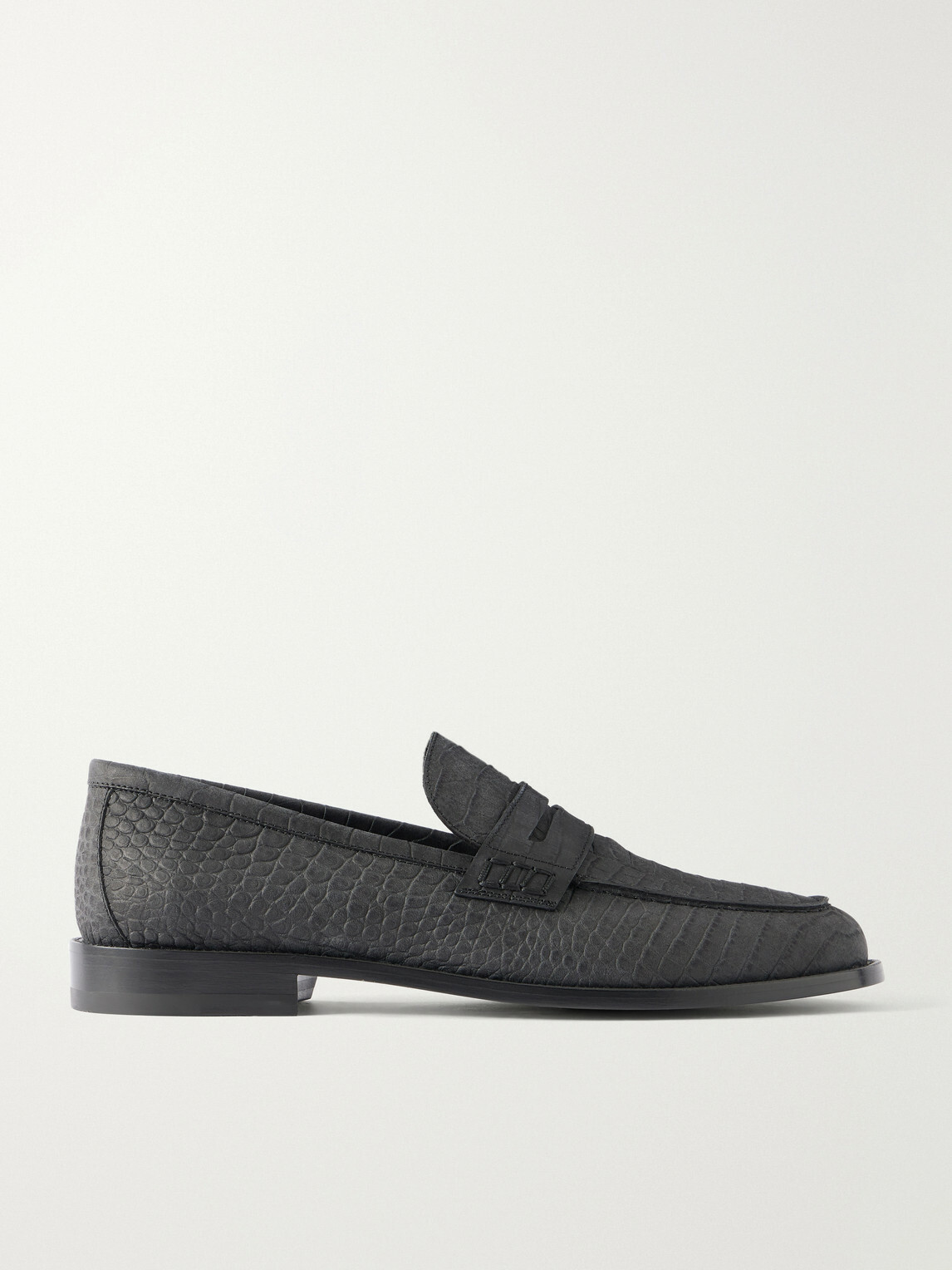 Manolo Blahnik - Perry Croc-Effect Nubuck Loafers - Black