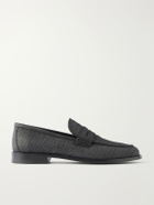 Manolo Blahnik - Perry Croc-Effect Nubuck Loafers - Black