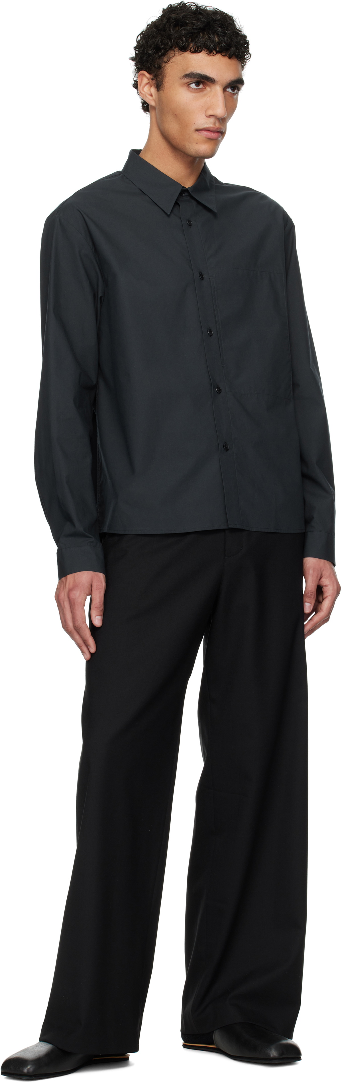 AMOMENTO Navy Basic Pocket Shirt