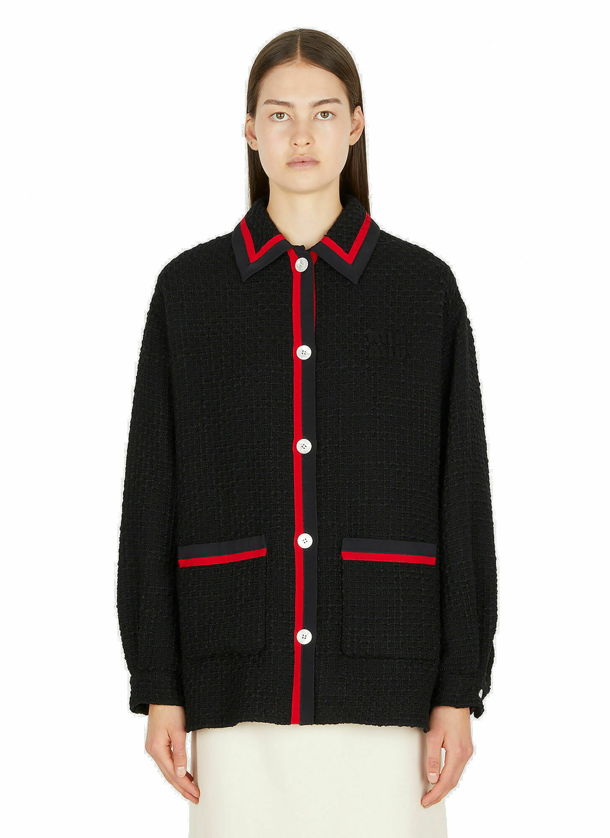 Stripe Trim Jacket in Black Miu Miu