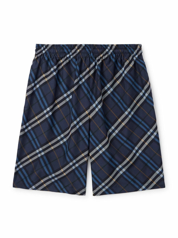 Photo: Burberry - Straight-Leg Checked Mulberry Silk-Satin Shorts - Blue