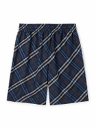 Burberry - Straight-Leg Checked Mulberry Silk-Satin Shorts - Blue