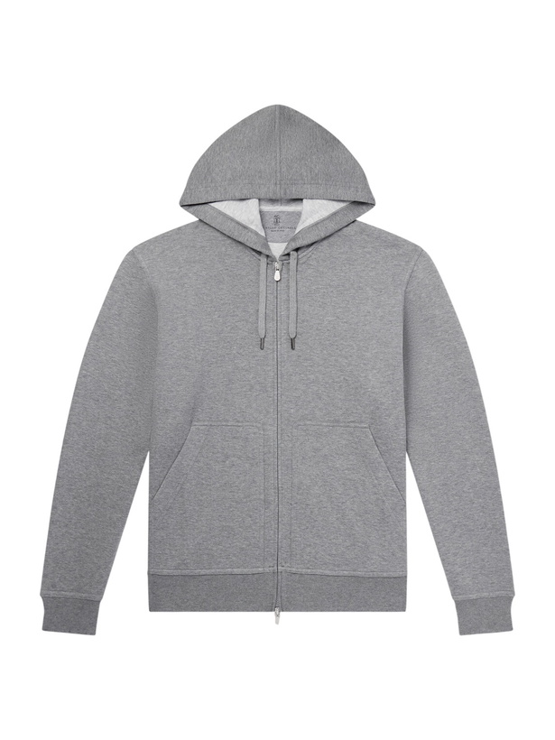 Photo: Brunello Cucinelli - Cotton-Blend Jersey Zip-Up Hoodie - Gray