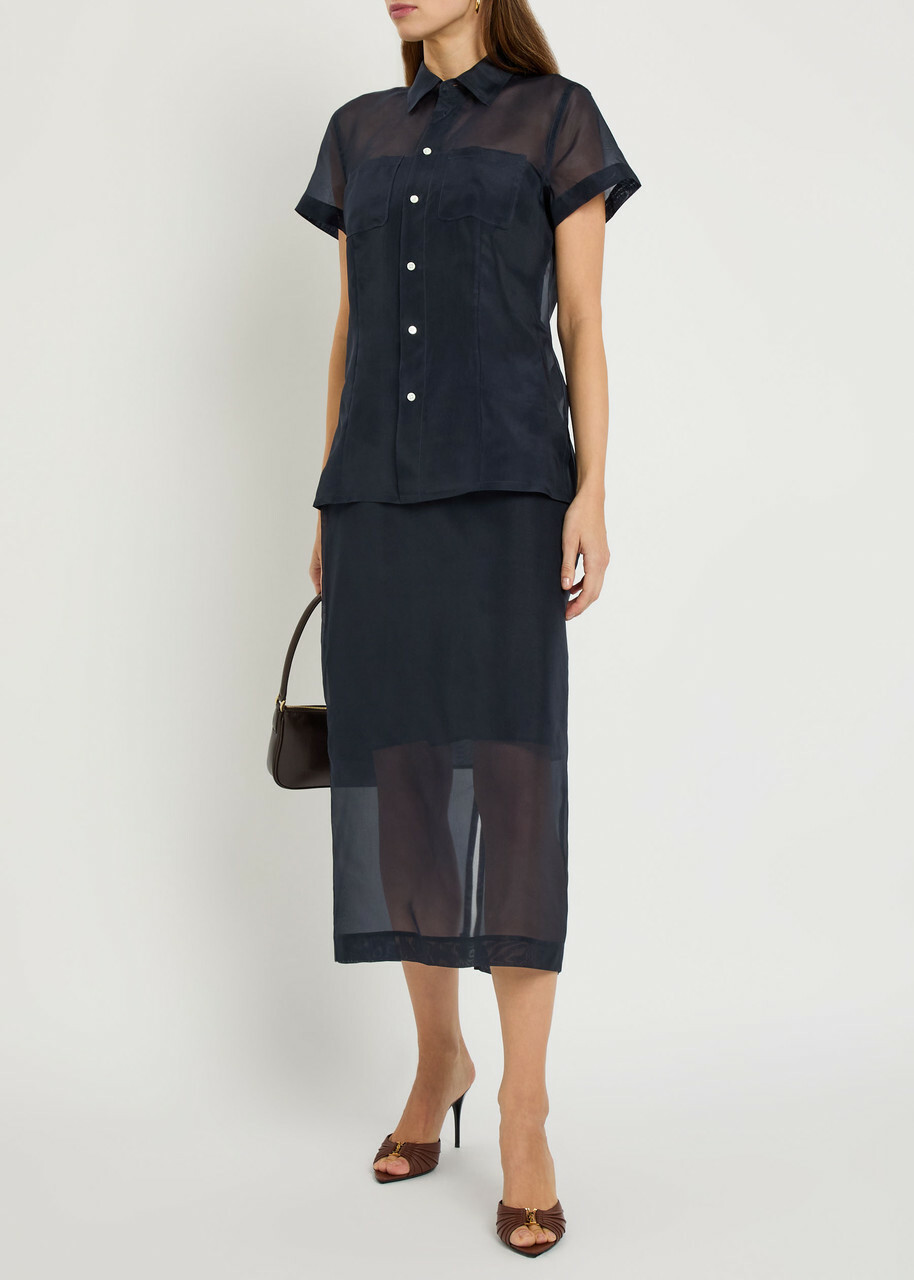 Polo Ralph Lauren Silk-organza Midi Skirt Navy