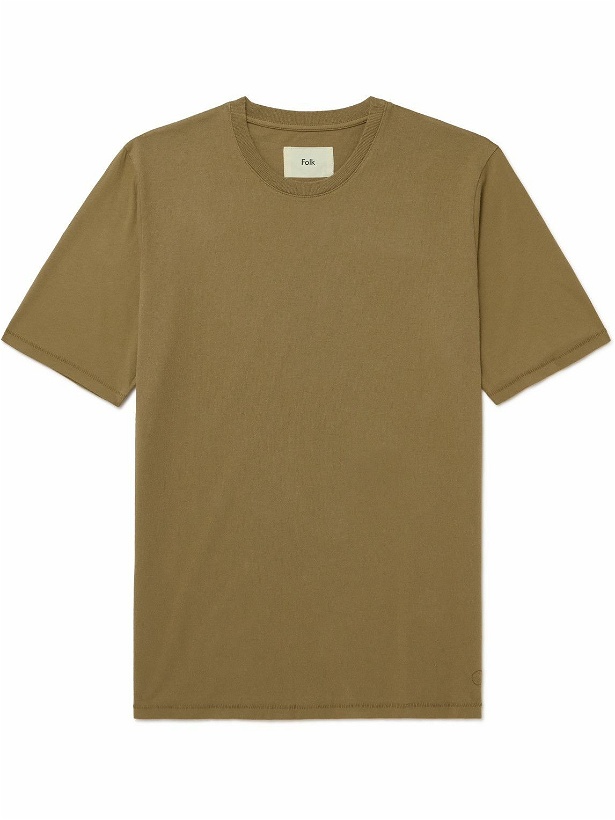 Photo: Folk - Garment-Dyed Cotton-Jersey T-Shirt - Green