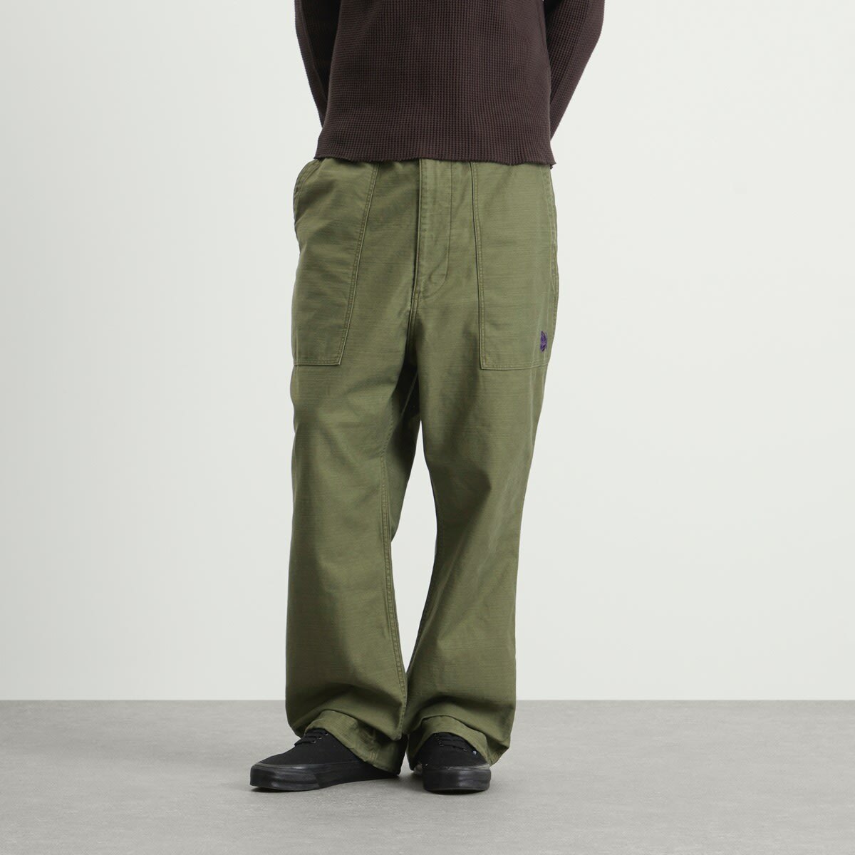 Needles Men's Reversed Sateen String Fatigue Trousers in Olive Needles