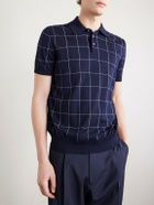 Dunhill - Checked Cotton and Mulberry Silk-Blend Jacquard Polo Shirt - Blue