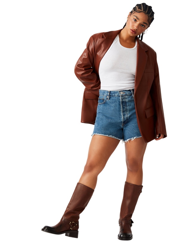 Photo: Steve Madden Imaan Faux Leather Blazer in Tan