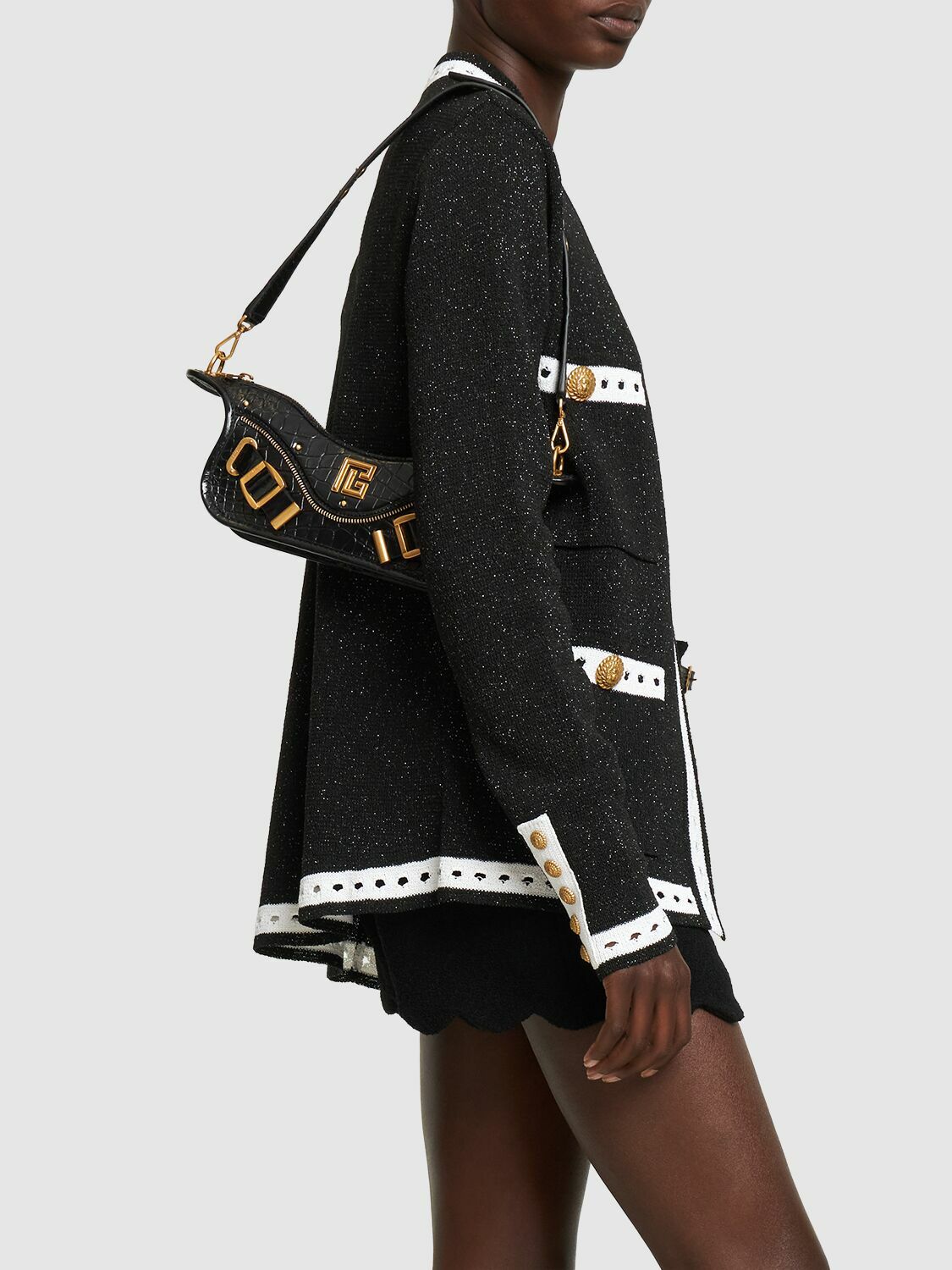 BALMAIN Blaze Croco Embossed Leather Zip Bag Balmain