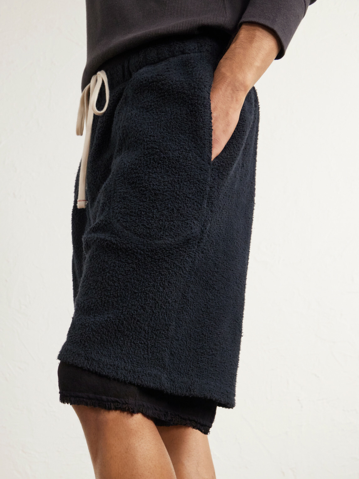 Les Tien - Straight-Leg Cotton-Fleece Drawstring Shorts - Black