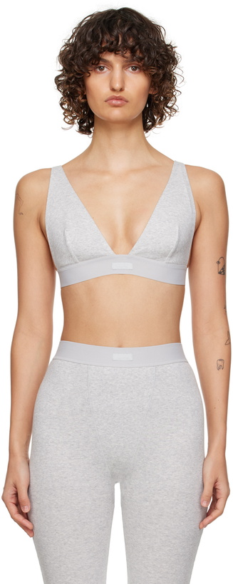 Photo: SKIMS Gray Cotton Rib Plunge Bralette