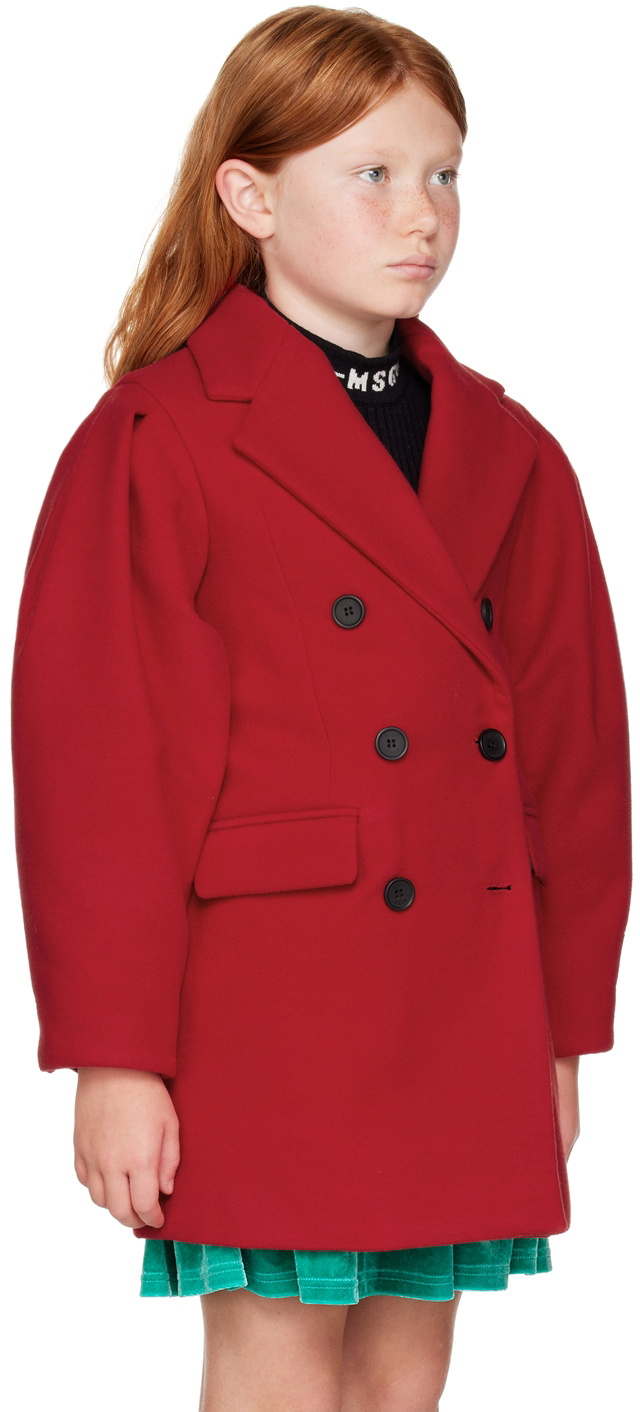 MSGM Kids Kids Red Double-Breasted Coat