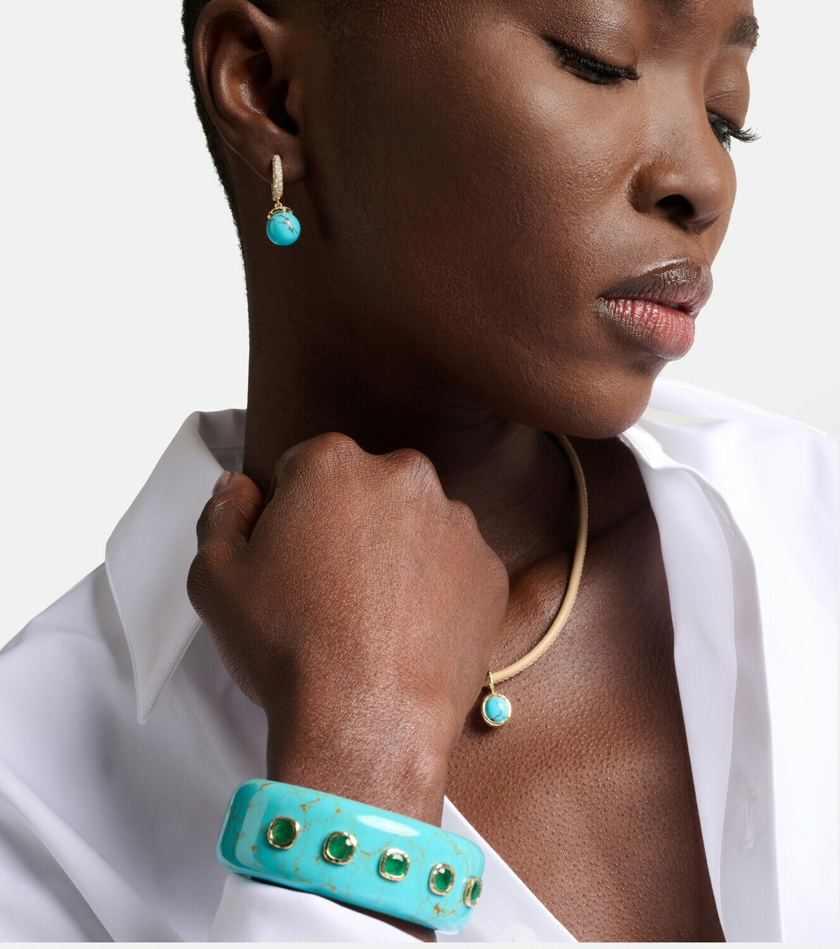 Octavia Elizabeth Orb 18kt gold hoop earrings with turquoise and diamonds
