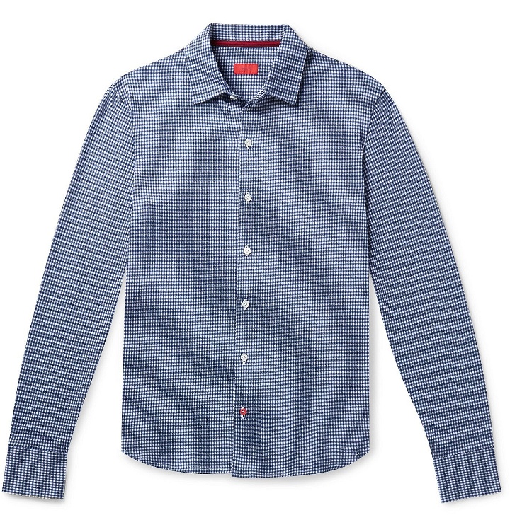 Photo: Isaia - Slim-Fit Micro-Checked Cotton Shirt - Blue