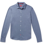 Isaia - Slim-Fit Micro-Checked Cotton Shirt - Blue