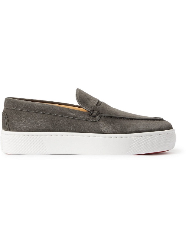 Photo: CHRISTIAN LOUBOUTIN - Paqueboat Suede Penny Loafers - Gray