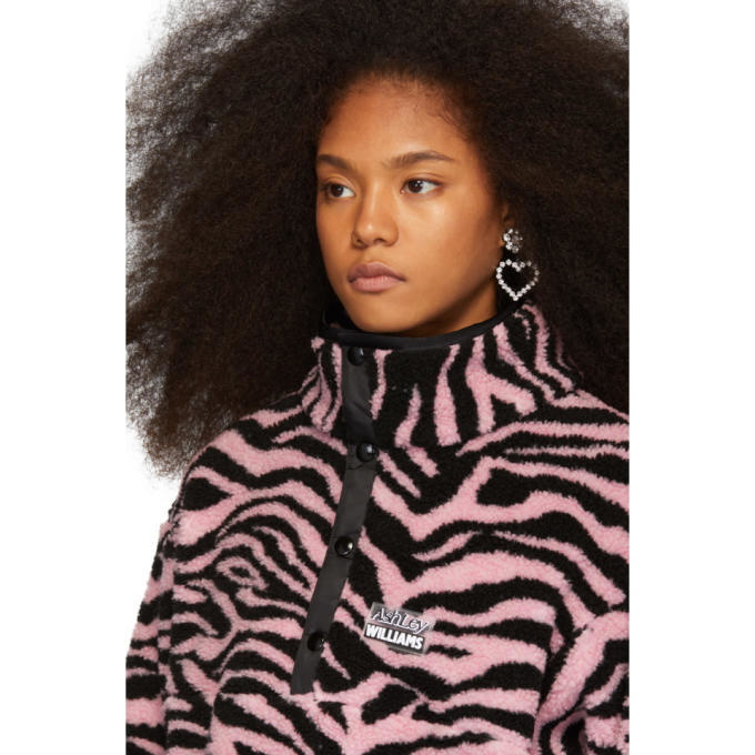 Ashley Williams Pink and Black Fleece Tiger Juju Sweater