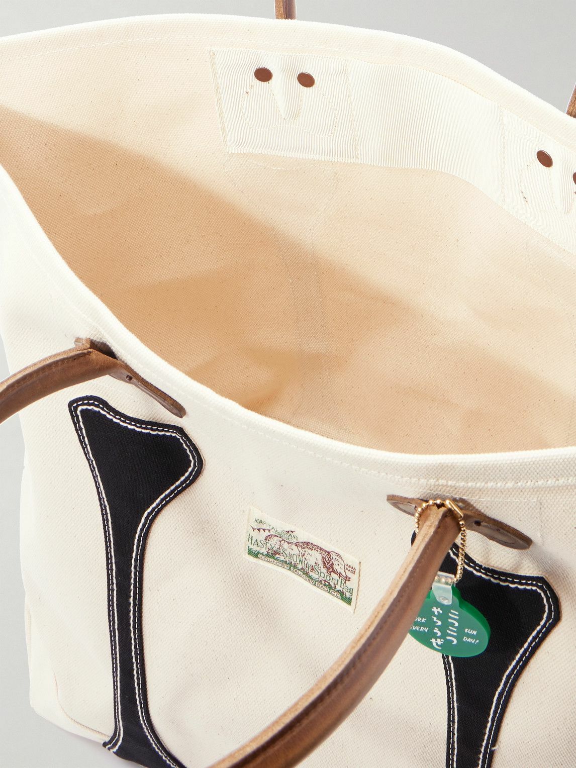 KAPITAL - Leather-Trimmed Appliquéd Canvas Tote Bag KAPITAL