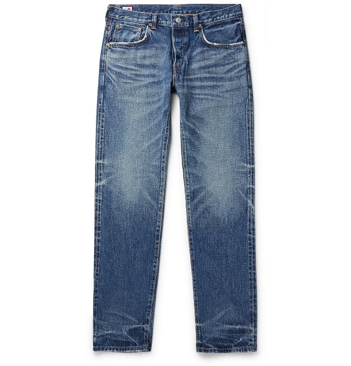 Photo: EDWIN - Slim-Fit Tapered Distressed Selvedge Denim Jeans - Blue