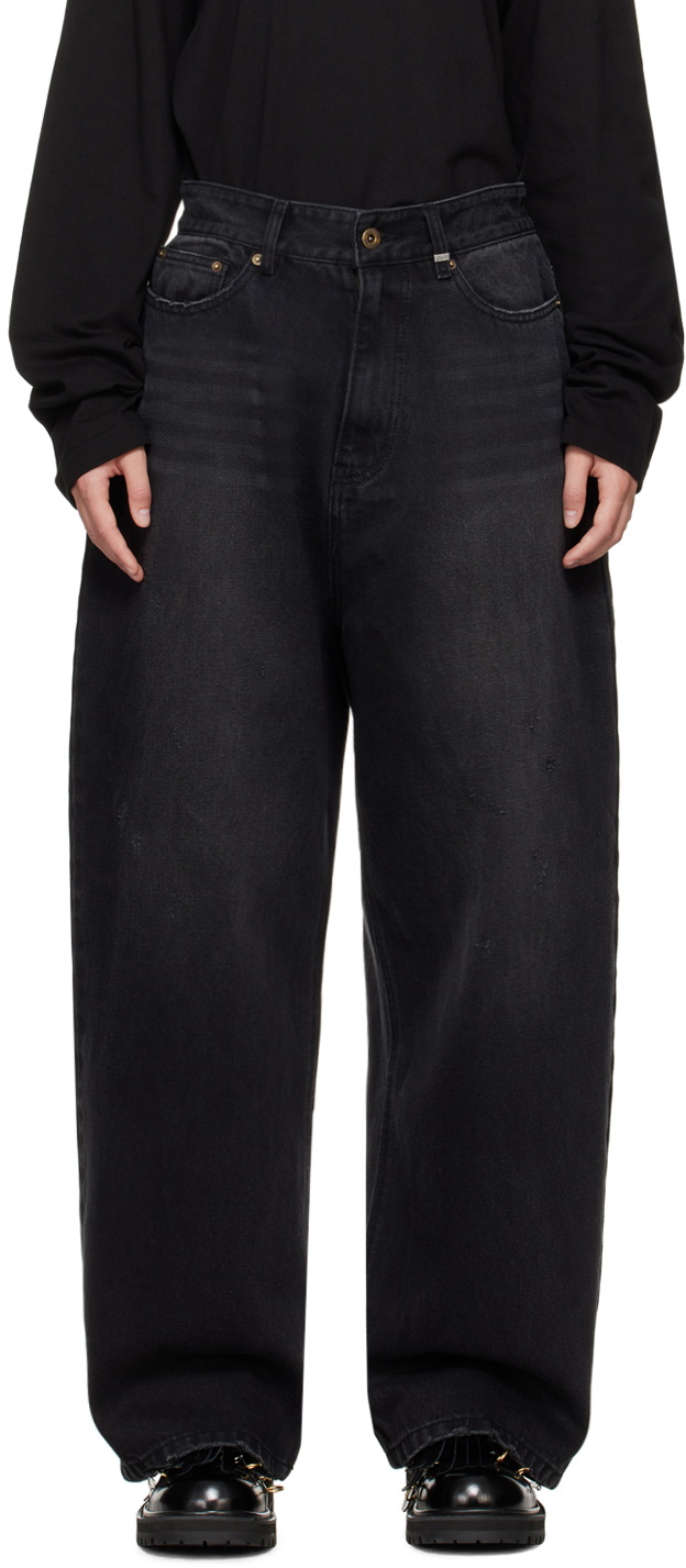 We11done Black Washed Loose-Fit Jeans
