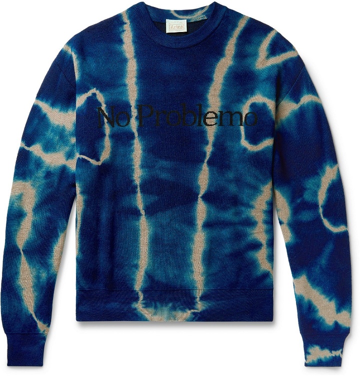 Photo: Aries - Tie-Dyed Wool-Jacquard Sweater - Blue