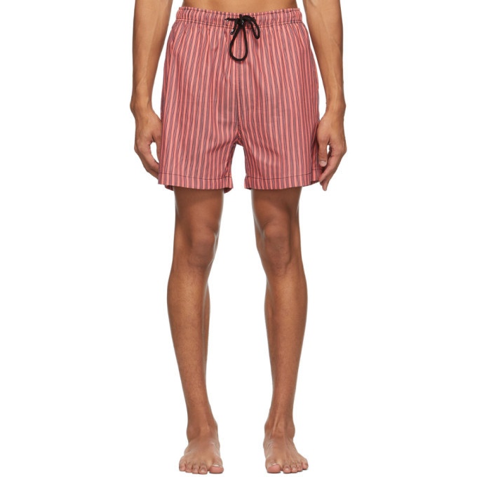 Photo: Solid and Striped Pink and Black The Classic Stripe Swim Shorts