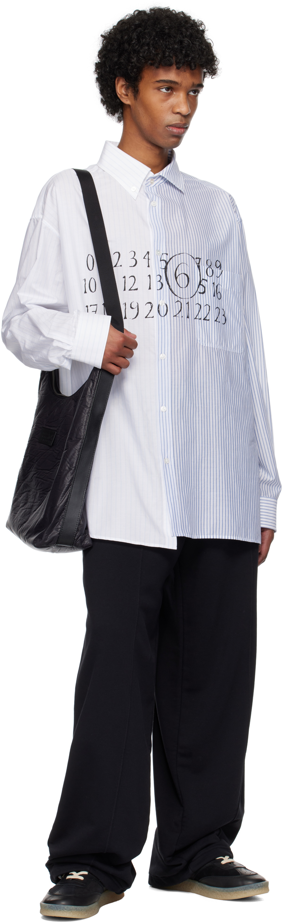 MM6 Maison Margiela White & Blue Numeric Asymmetric Shirt MM6