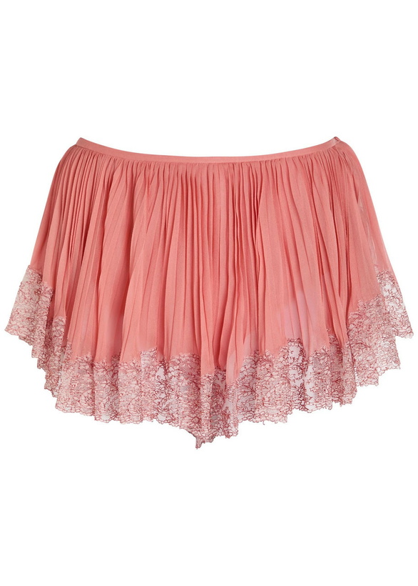 Photo: Saint Laurent Lace-trim Silk-georgette Shorts Pink