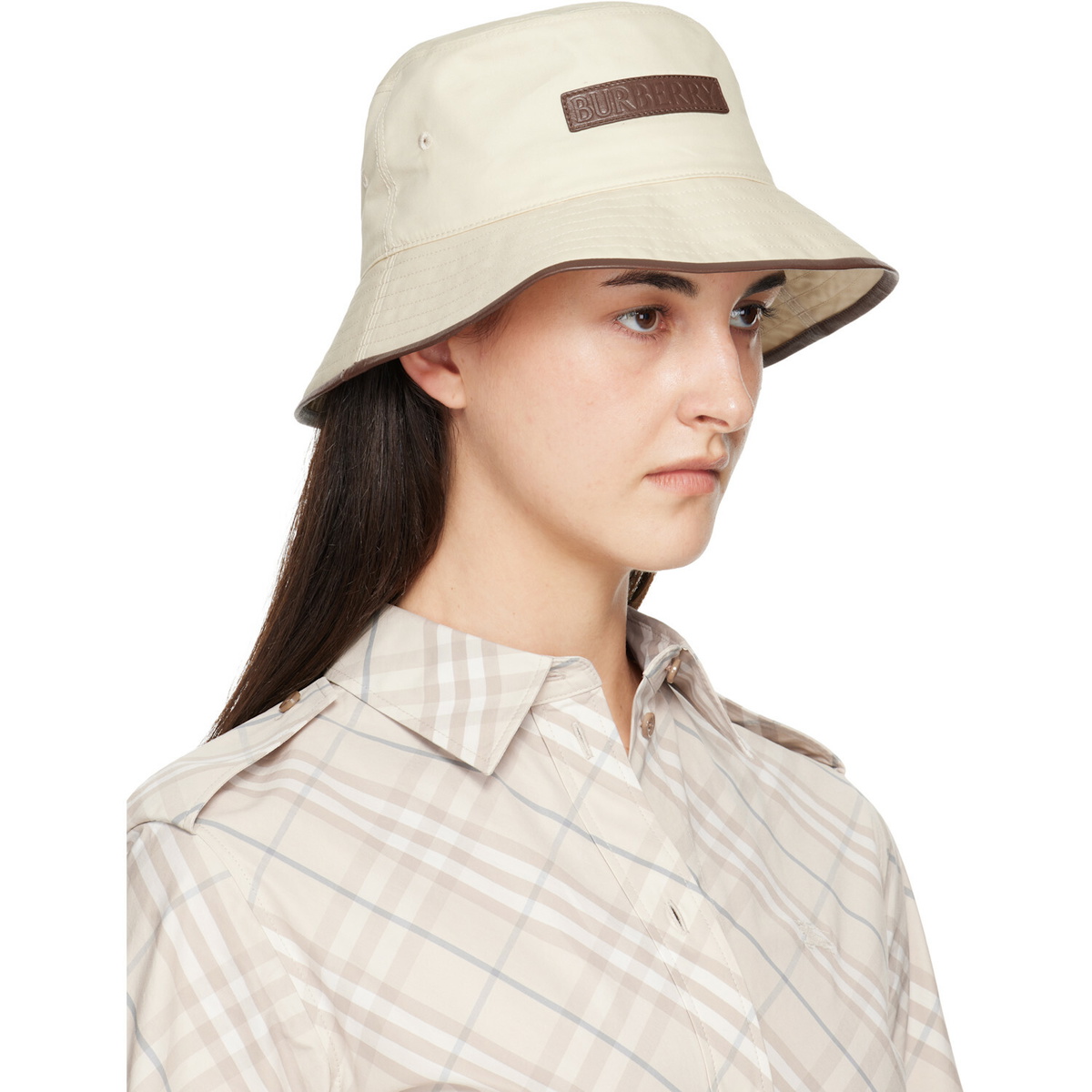 Burberry Off-White Logo Gabardine Bucket Hat