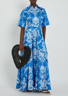 Borgo DE Nor Posie Printed Belted Cotton Maxi Shirt Dress Blue