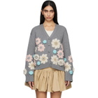 GANNI Gray Cotton Cashmere Flower Cardigan