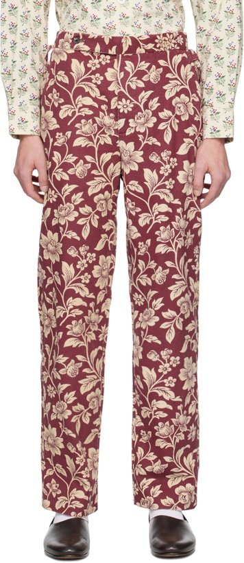 Photo: Bode Red & Off-White Floral Trousers