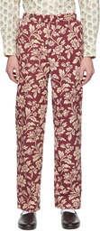 Bode Red & Off-White Floral Trousers