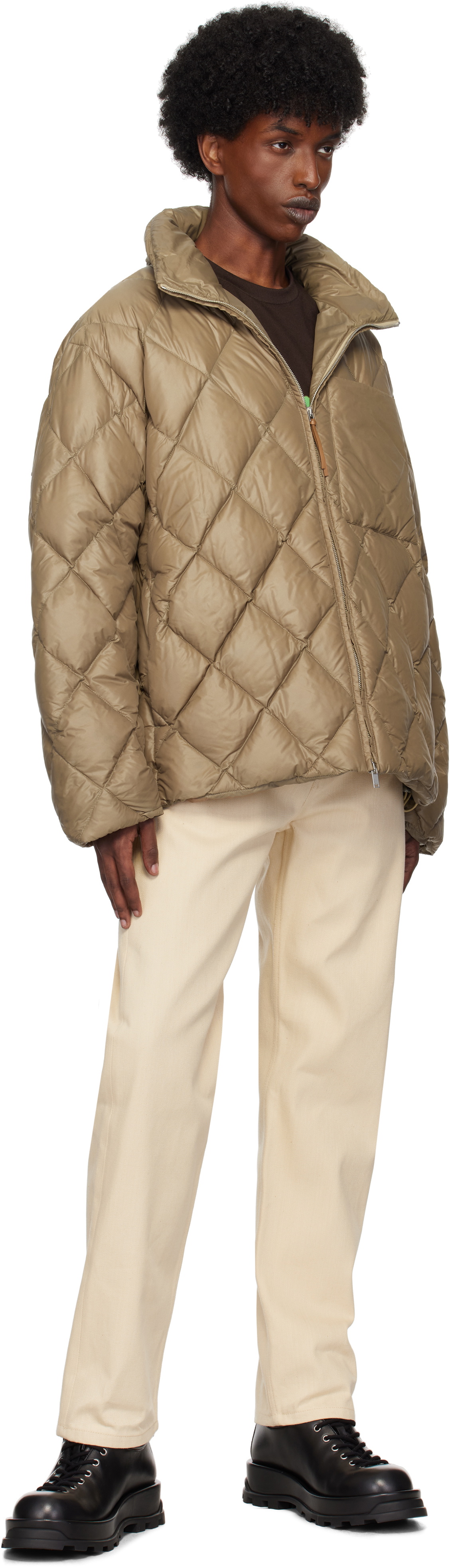 Jil Sander Brown Quilted Down Jacket