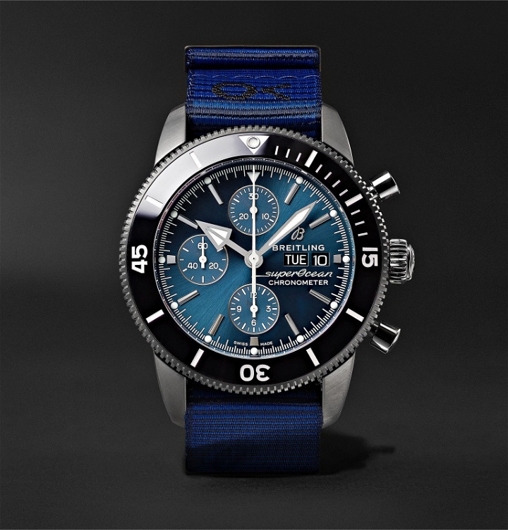 Photo: Breitling - Outerknown Superocean Heritage Chronometer 44mm DLC-Coated Stainless Steel and NATO Watch - Blue