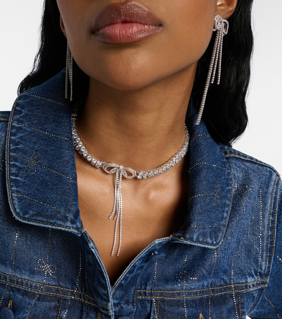 Self-Portrait Bow crystal-embellished choker