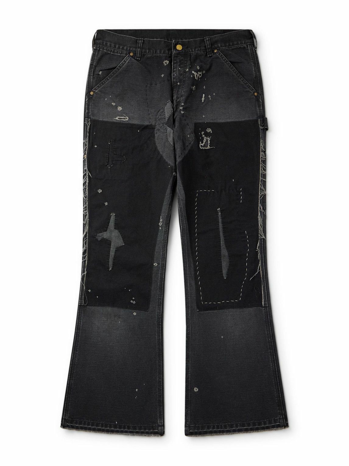 SAINT MXXXXXX - Slim-Fit Flared Double-Knee Distressed Jeans - Black