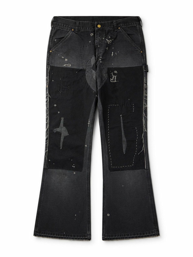 Photo: SAINT MXXXXXX - Slim-Fit Flared Double-Knee Distressed Jeans - Black