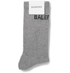 Balenciaga - Logo-Intarsia Stretch Cotton-Blend Socks - Gray