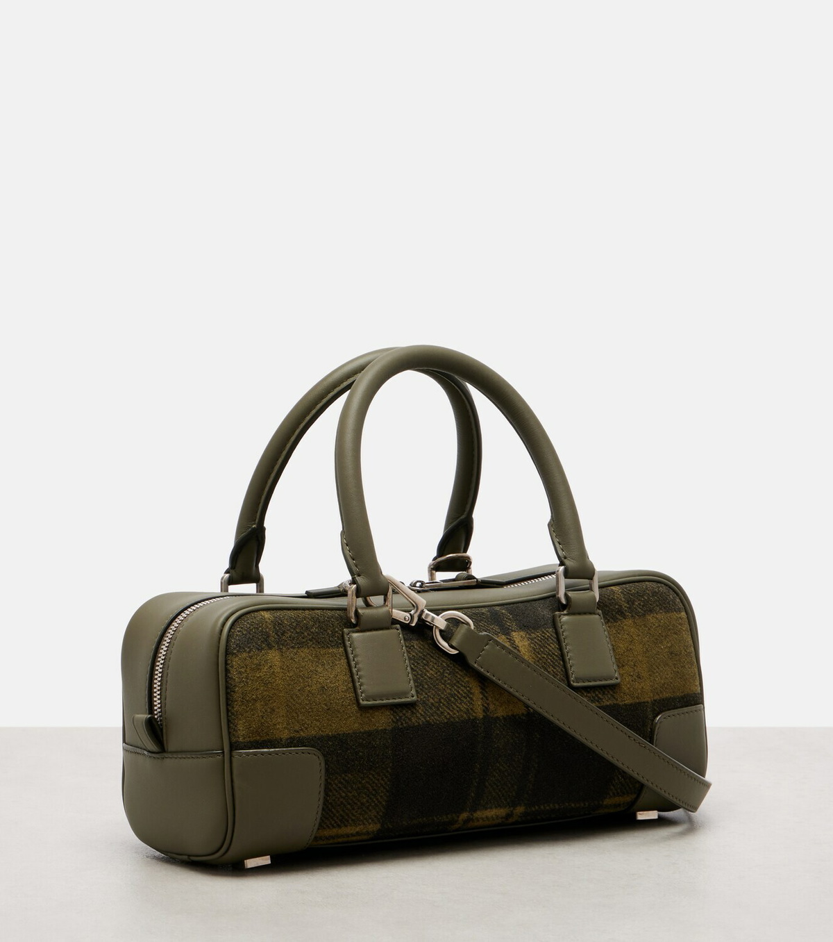 Loewe Amazona 23 leather-trimmed tartan tote bag