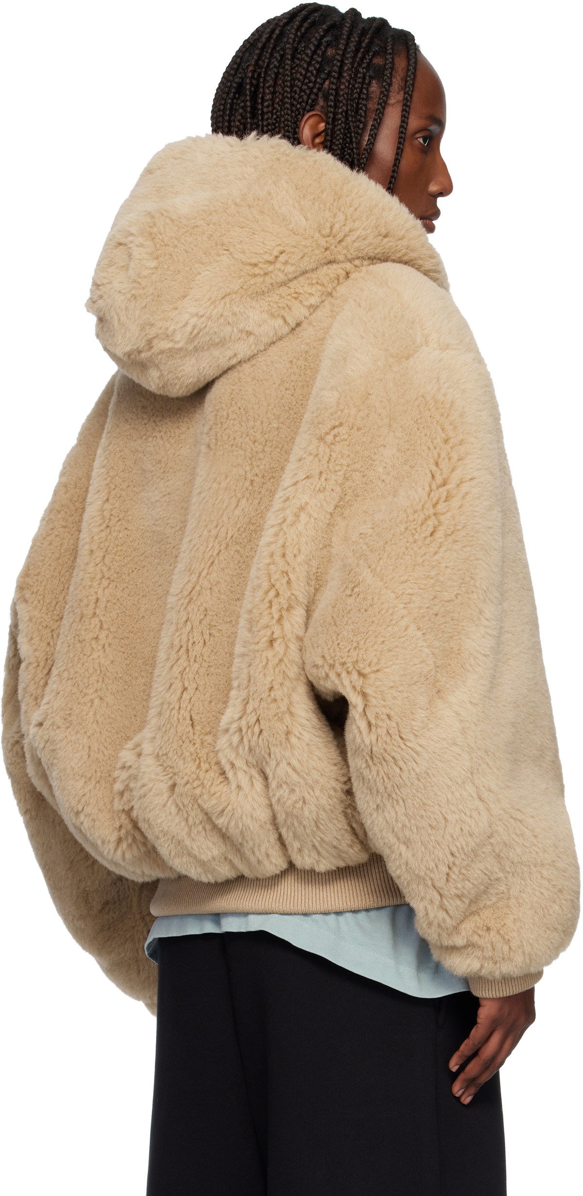Fear of God Beige Alpaca Hooded Bomber Jacket