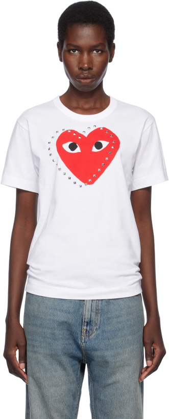 Photo: COMME des GARÇONS PLAY White Stud Print Red Heart T-shirt