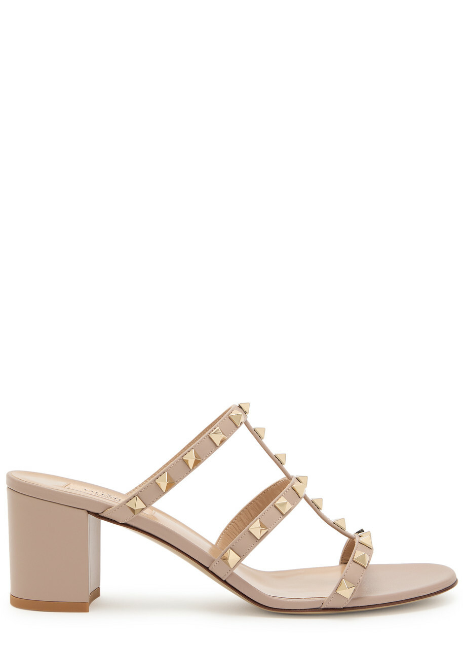 Valentino Garavani Rockstud 60 Leather Mules Beige